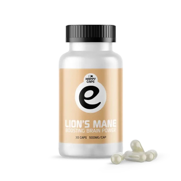 “Happy Caps Lion’s Mane Caps — natural nootropic mushroom in clean, vegan capsules”