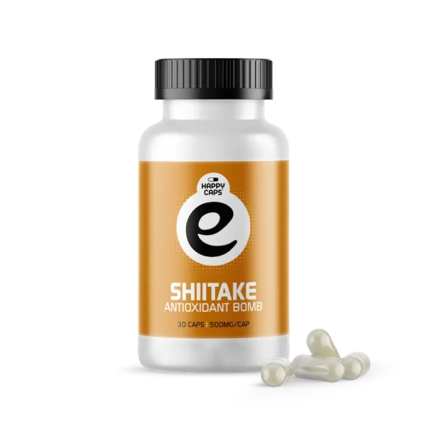 “Happy Caps Shiitake Caps — pure shiitake mushroom extract in vegan capsules”
