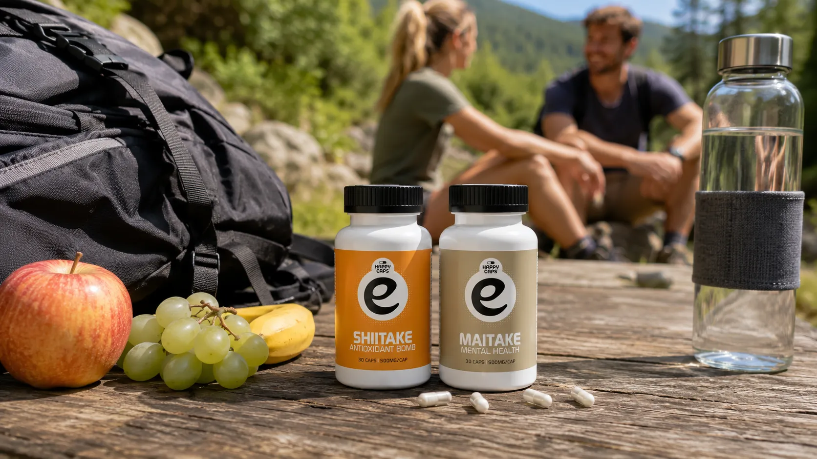 Shiitake and Maitake functional mushroom capsules for a daily wellness routine