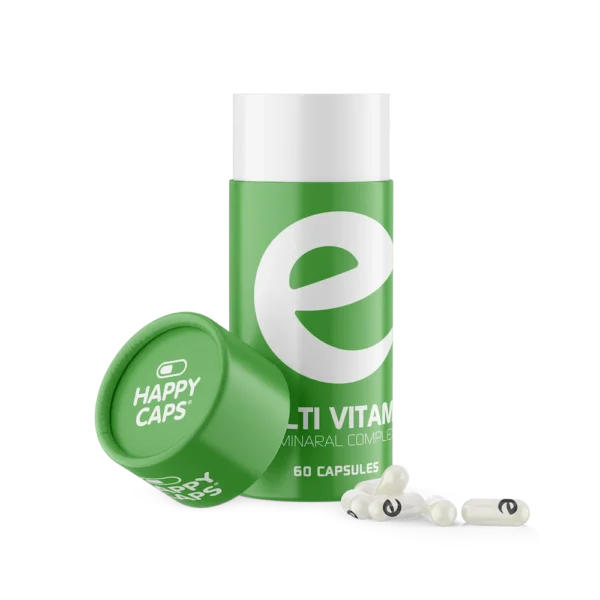 Une formule puissante à spectre complet, élaborée à partir de vitamines, de minéraux et de cofacteurs naturels de première qualité. Happy Caps MULTI VITAMIN