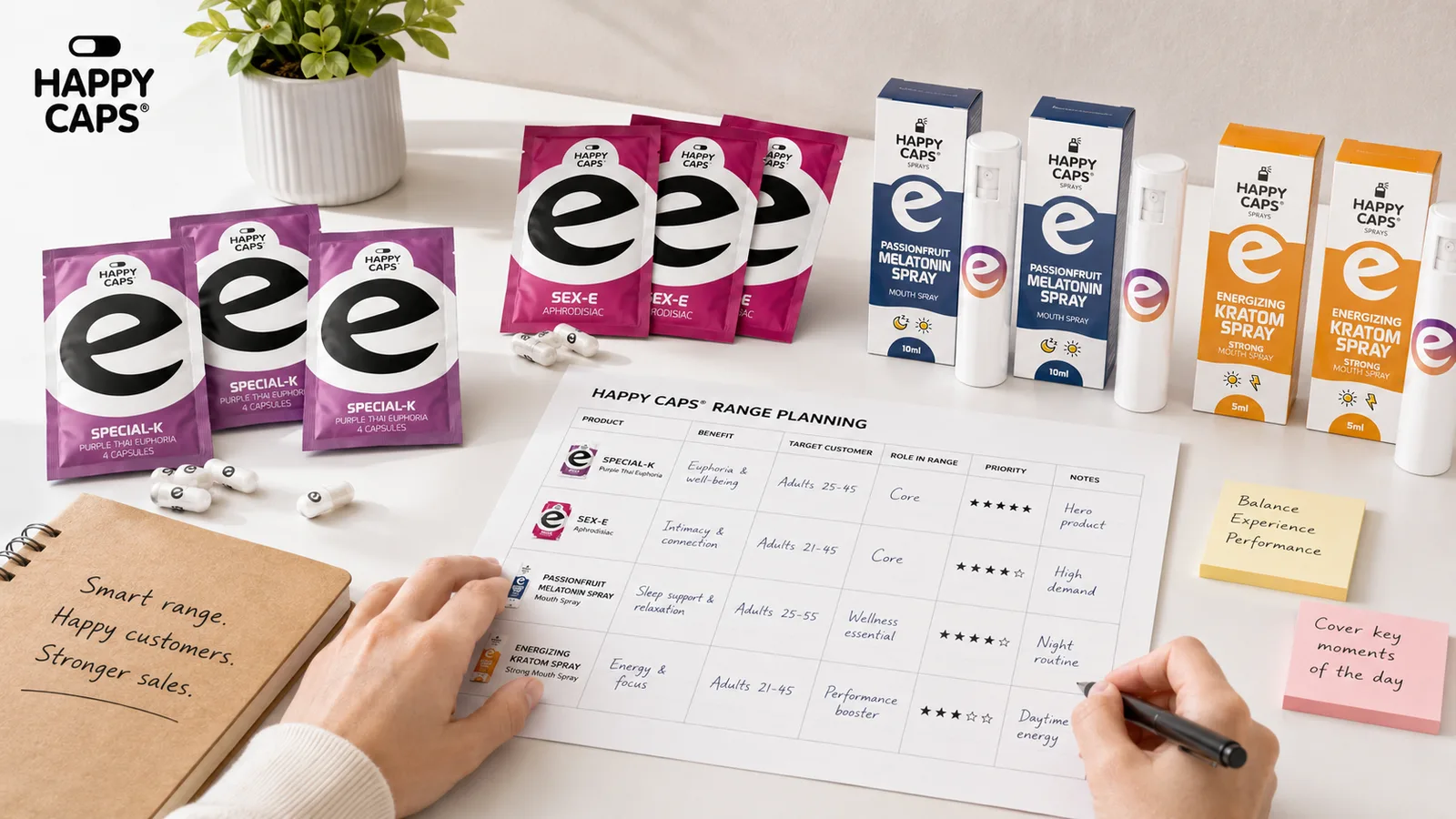 Smartshop product range planning with Happy Caps capsules and sprays